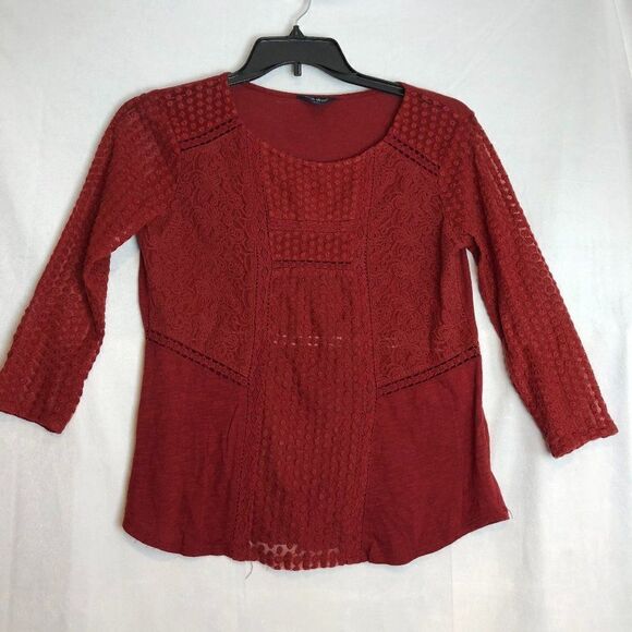 Women's Lucky Brand Top Size S Boho Lightweight Sheer Polka dots Red C - Picture 1 of 6